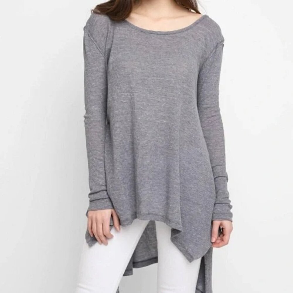 Free People Long Sleeve Thermal Knit Lightweight High/Low Grey Tunic - Size XS
